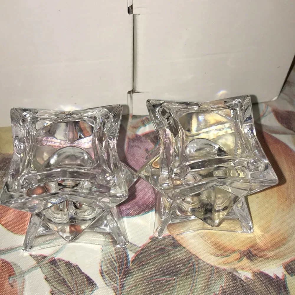 Cool Art Deco classy star shaped glass candlesticks can be used as paperweights